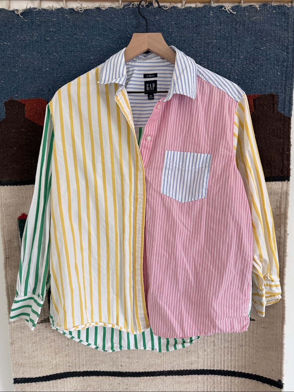 GAP Men’s Colorblock Striped Button-Down Shirt — Pink, Yellow, Green, Blue